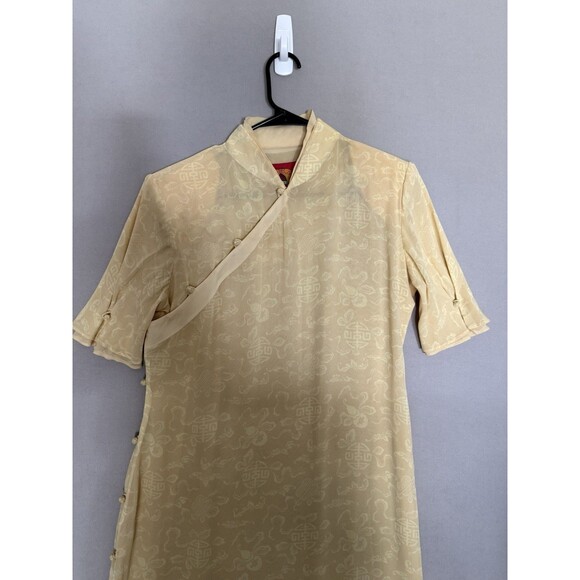 Shanghai Tang 100% Silk Qipao Dress Size 14 Yellow Womens Long Maxi Asian - Picture 2 of 12